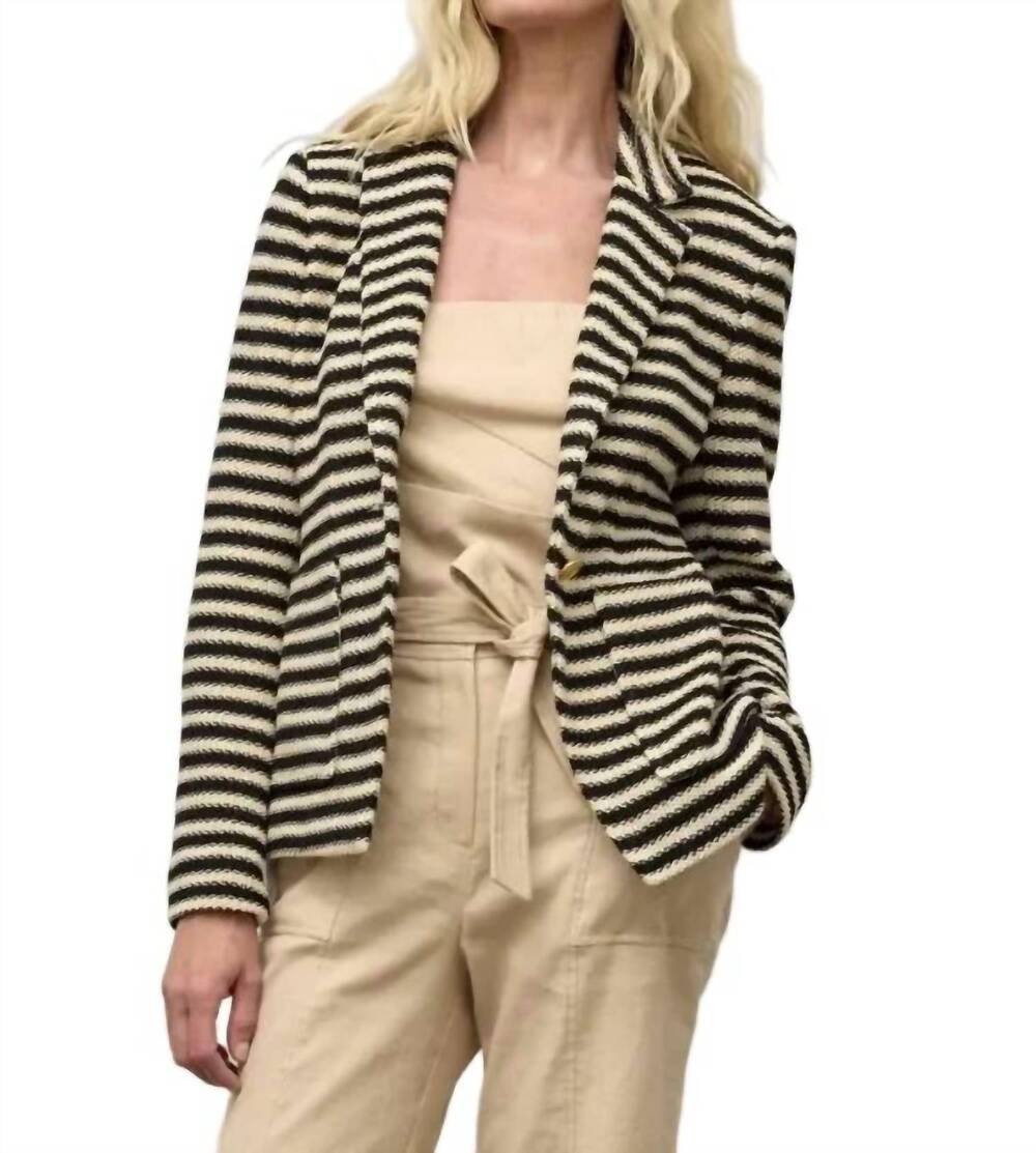 NEW IRIS SETLAKWE stripe notch collar jacket in black/beige
